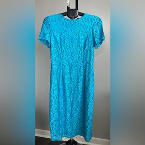 Suite 7 Women’s Size 14 Floral Lace Short Sleeve Sheath Dress Blue